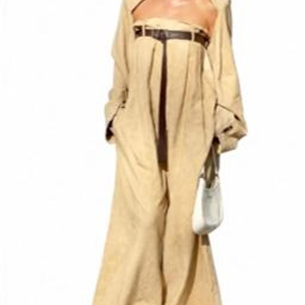 OSHOPLIVE 2 Piece Outfit Dressy Casual Wide Leg Long Pants Belted Jumpsuit